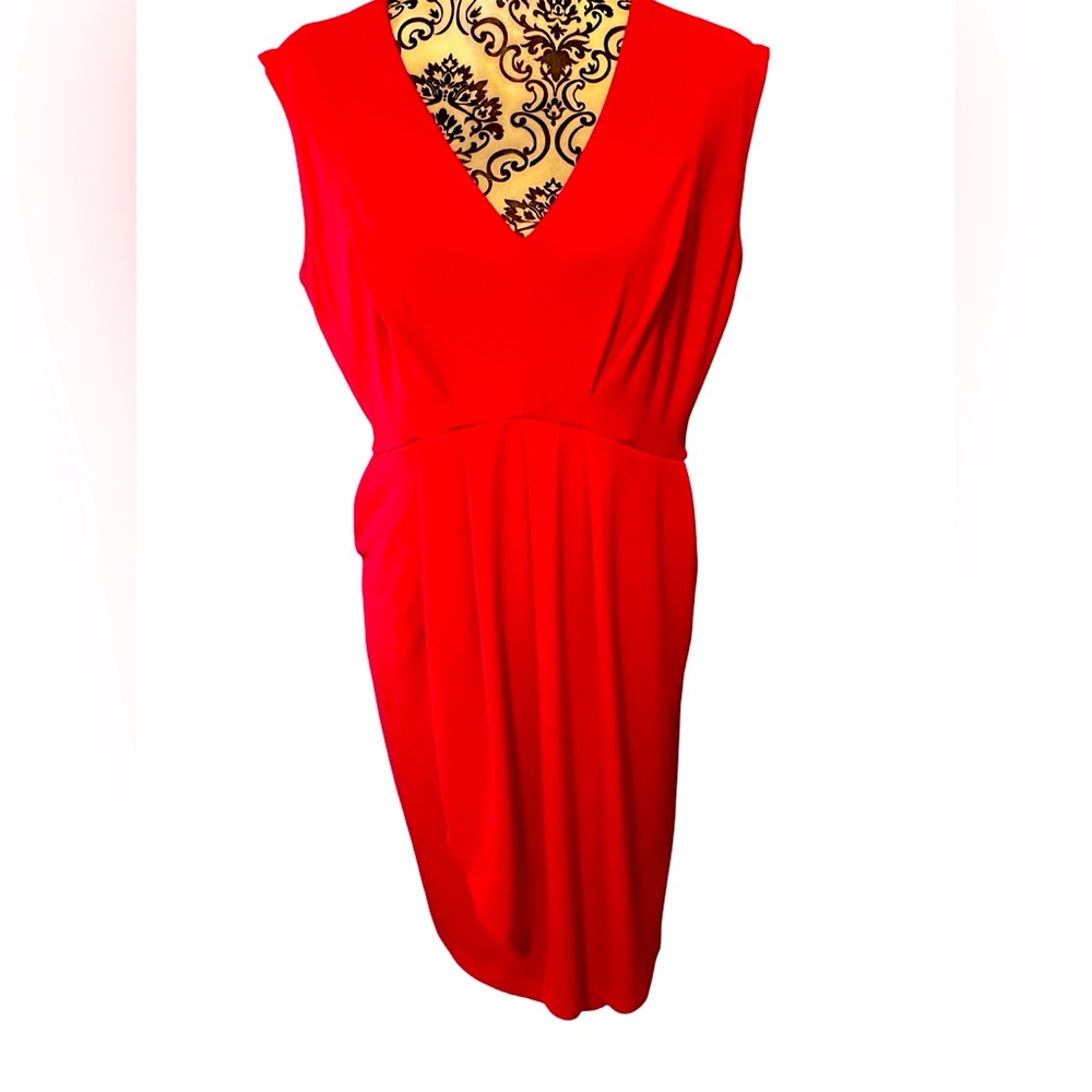 I.N. Studio Women’s Red Stretchy Sleeveless V Neck Dress w/ Pockets Size M